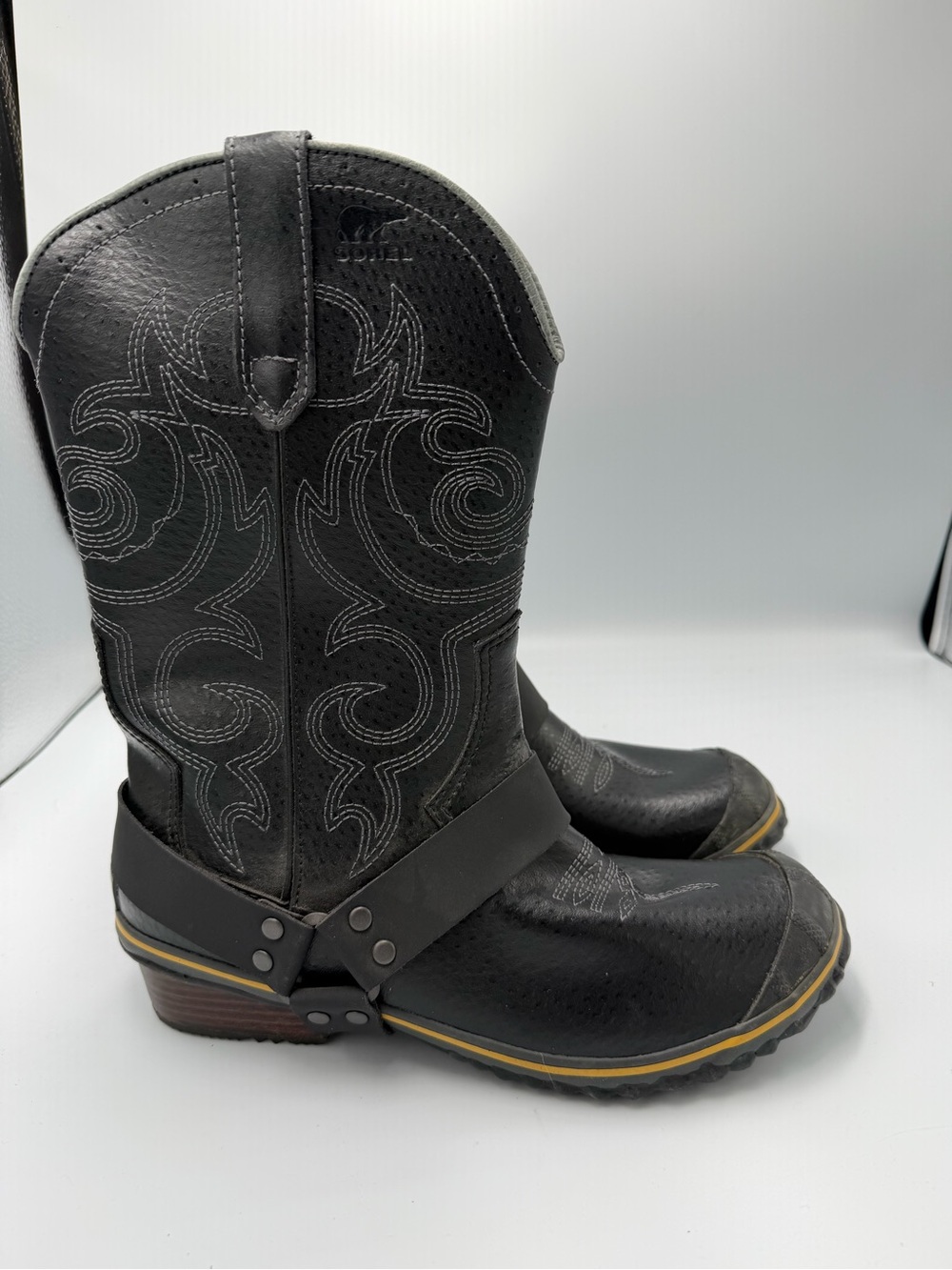 Sorel SlimWestern Waterproof Cowboy Boots Women's Size 9.5 Pilsner Black Leather